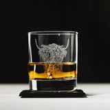 Highland Cow Glass with Slate Coaster