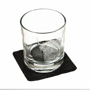 Highland Cow Glass with Slate Coaster