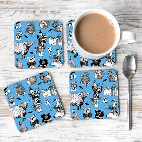 Love Scotland Set of 4 Coasters - sky blue